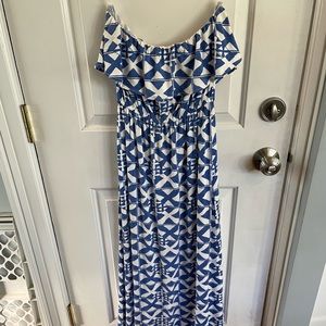 Blue/white Nautical Strapless Mahi Gold Dress